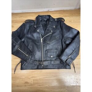 Vintage Leather Classic Heavy Motorcycle Jacket Size 46 Black Biker Jacket